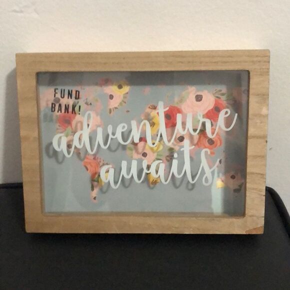 Eccolo Adventure awaits piggy bank savings money jar clear wooden picture frame - Picture 5 of 10